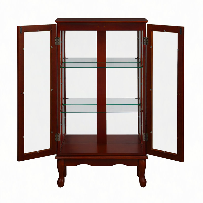 Curio Cabinet Lighted Curio Diapaly Cabinet With Adjustable Shelves And Mirrored Back Panel, Tempered Glass Doors (3 Tier), (E26 Light Bulb Not Included)