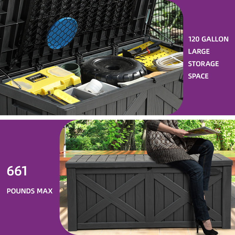 Dark Gray Large Resin Lockable Outdoor Deck Box