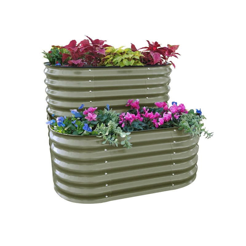 Cascading Metal Outdoor Raised Garden Bed, Olive Green