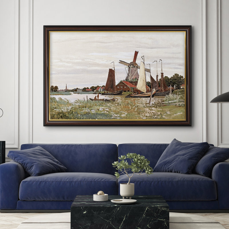 Moulin à vent à Zaandam, 1871 - Claude Monet - Toile encadrée sur mesure, 28x40 INNER SIZE, Framed Canvas, Walnut Gold Lip