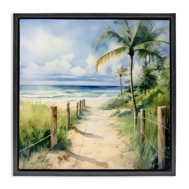 Cadre flottant flouté Palm Tree Beach, design par LSR Design Studio, Cadre flottant noir de jais, H 18 po x l 18 po