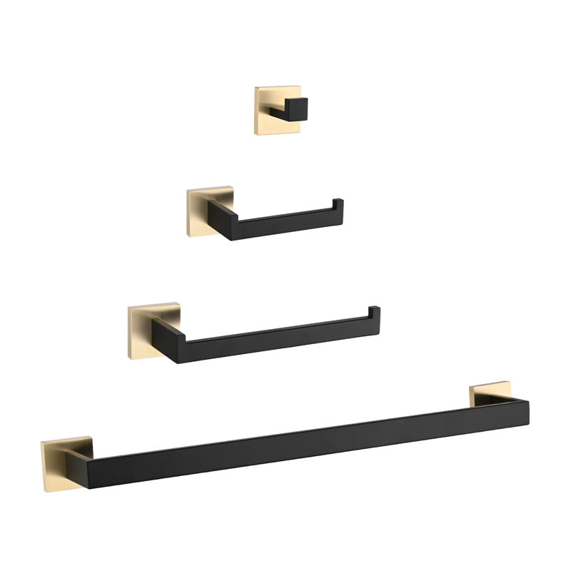 4 Bathroom - 304, Modern Design, Ideal For Home Decor Gear Rustproof, Elegant Easy Mount, Matte Black/Gold