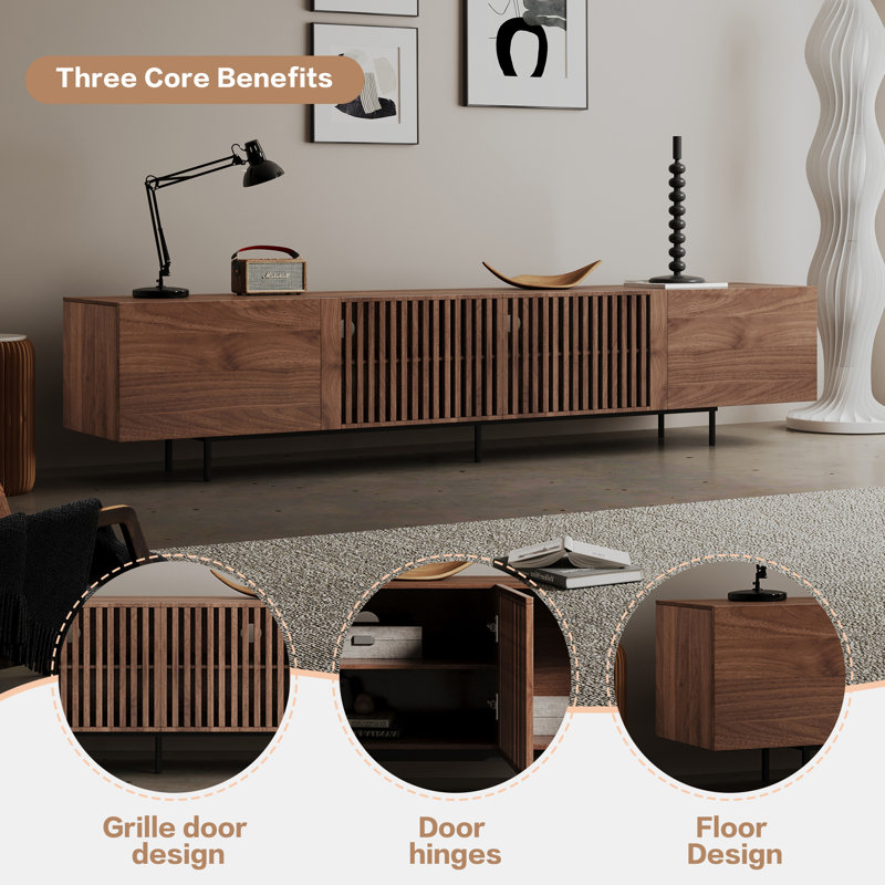 Walnut TV Stand with Storage for Living Room, Media Unit with Cable Management & Carbon Steel Legs Fast Dispatch From UK Warehouse – Dispatched Within 2 Days
