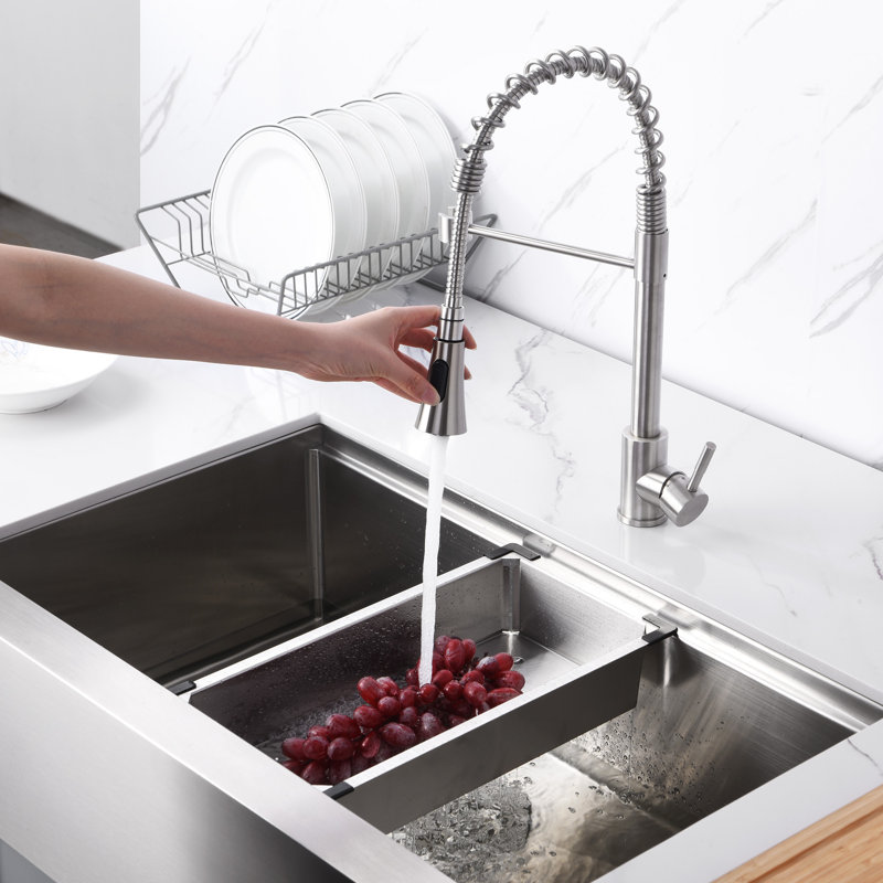 Farmhouse Apron Single Bowl Stainless Steel Kitchen Sink Workstation with Accessories, 33" W x 20.25" D x 10" H