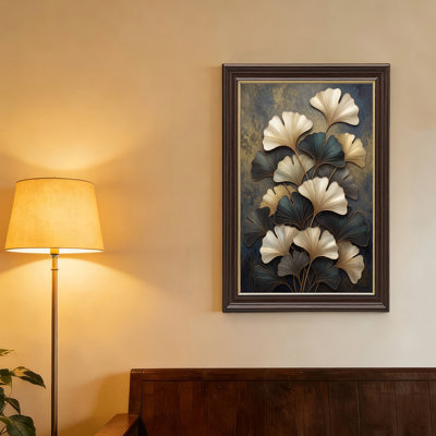 Gold and Teal Metallic Ginkgo Leaves Canvas Wall Art