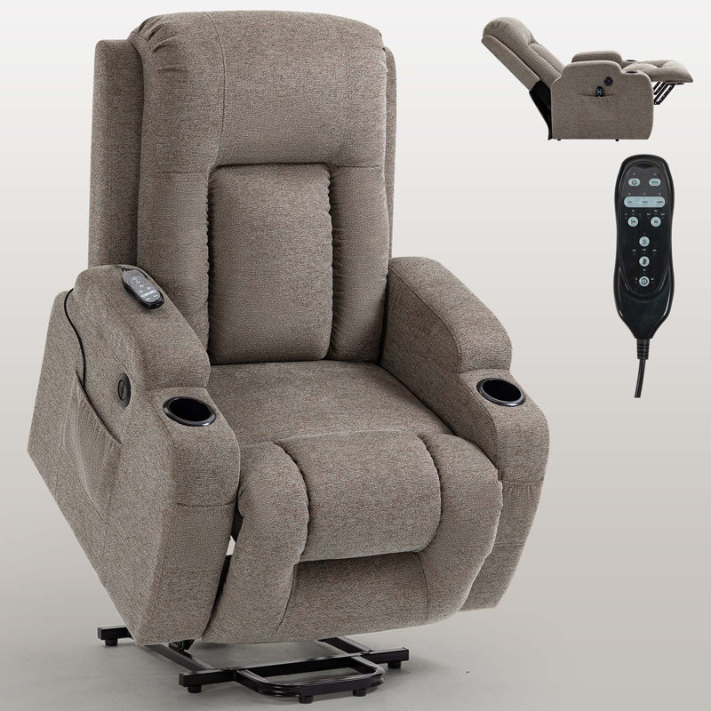 Upholstered Heated Massage Chair, Brown 100% Polyester