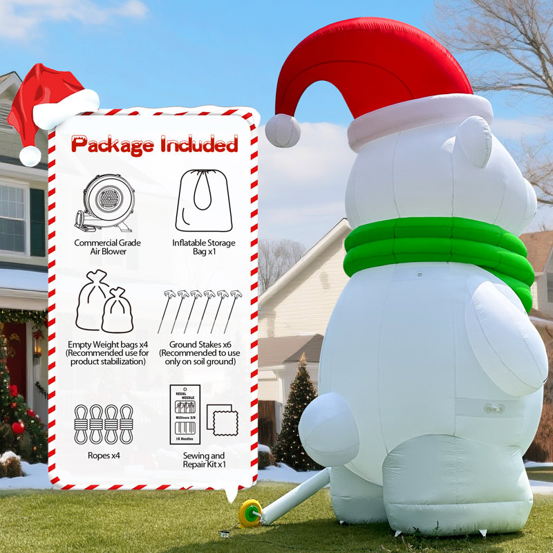 Ours polaire gonflable de Noël avec souffleur, décoration de fêtes gonflable pour fêtes et événements Wellcomer
