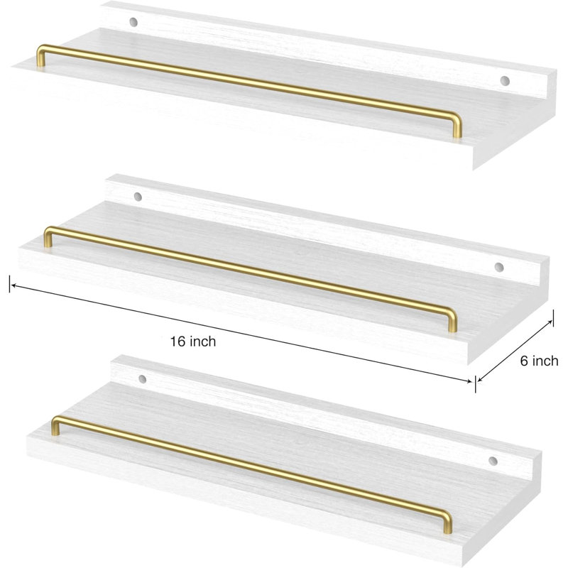 Tablette flottante en bois 3 pièces Talissa, White/Gold
