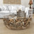 Driftwood Handmade Stacked Collage Living Room Coffee Table with Tempered Glass Top