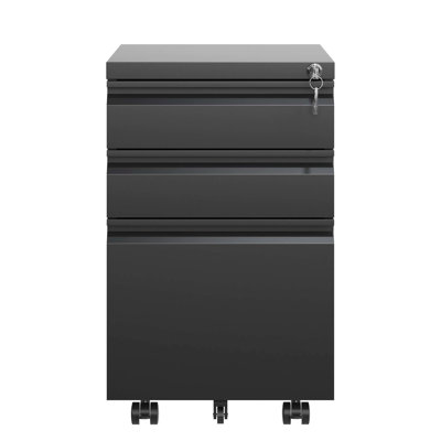 Black Metal 3 Drawer Locking File Cabinet, Fully Assembled, Home Office Document Management, Robust Build Constructed Cabinet With Lock, Furniture, And