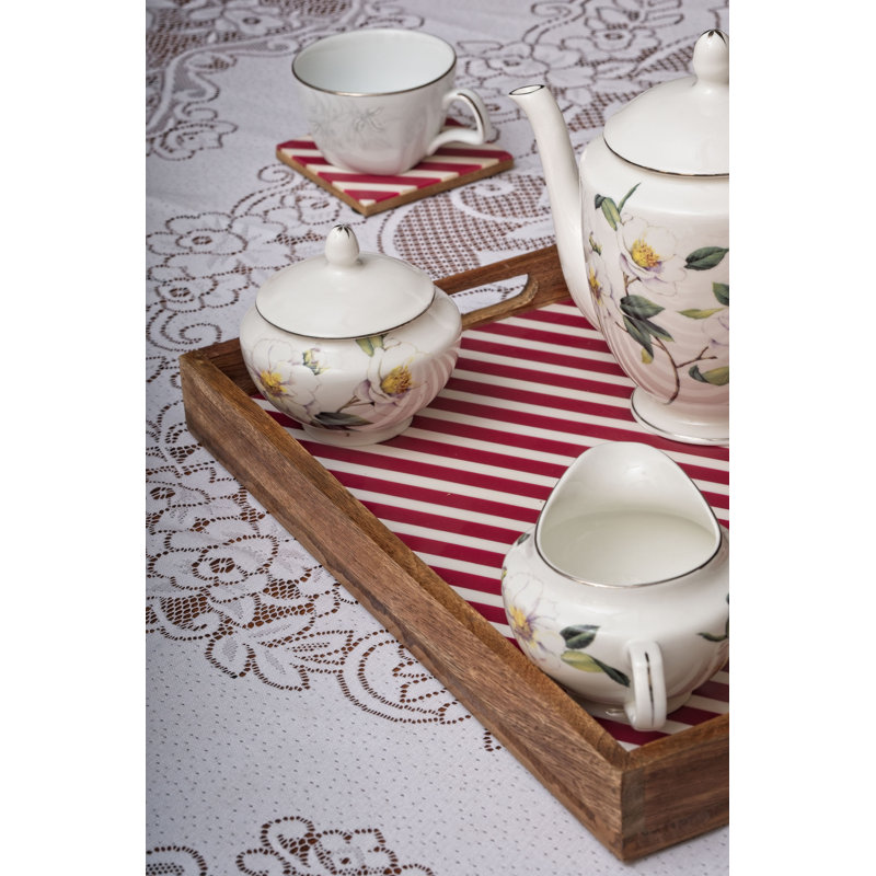 Affan Solid Wood Tray, White/Pink