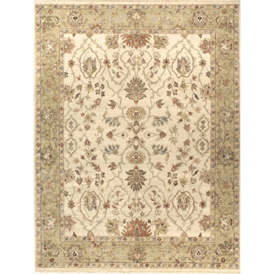 Tapis crème et doré de haute qualité noué à la main