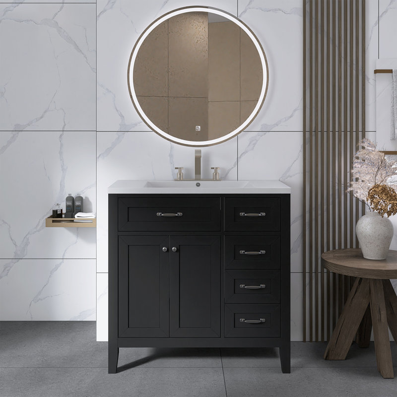 Meuble-lavabo sur pied 36 po avec lavabo, Noir, Argent argent