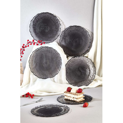 Ensemble d'assiettes à dessert noir élégant (6 pièces), 8,3 po x 8,3 po | 100% verre, va au lave-vaisselle, parfait pour servir les desserts et les hors-d'œuvre | Conception durable et élégante pour toutes les occasions