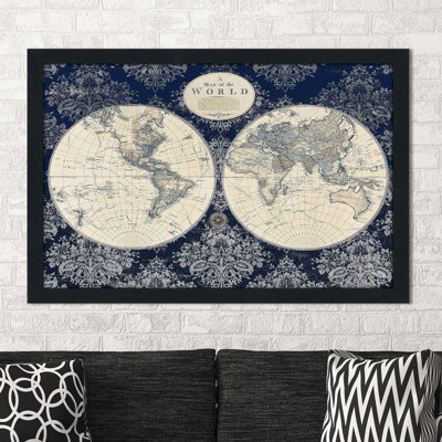 " Blue Map of The World " Graphic Art Print
