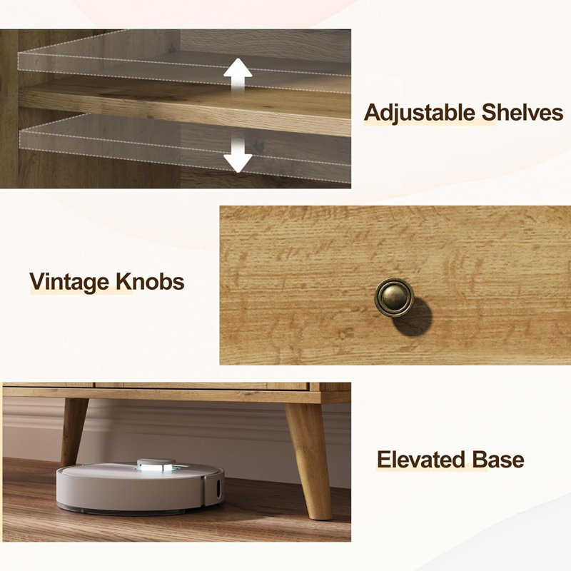  Accent Storage Cabinet Sideboard Drawers Adjustable Shelves Natural