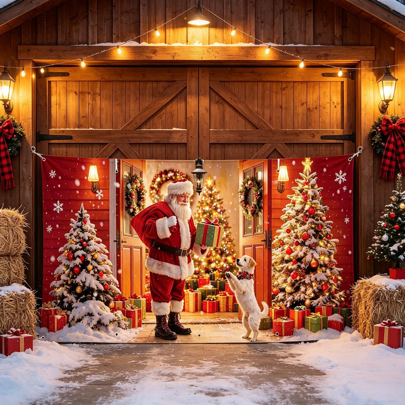 Bannière de porte de garage 7 x 16 pi Père Noël