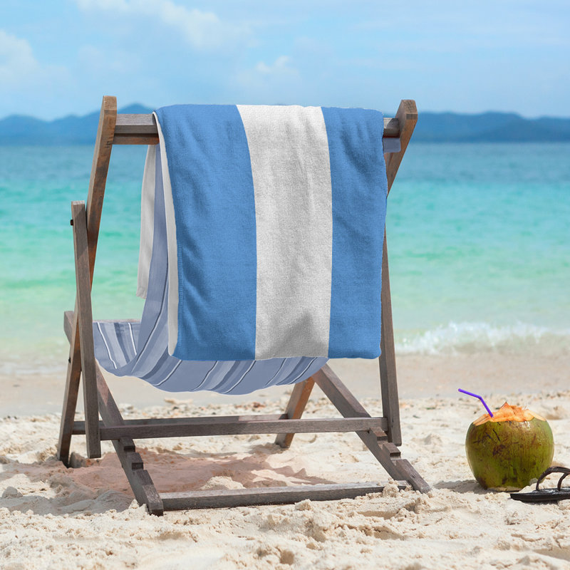 Cotton Blend Beach Towel, Light Blue/White