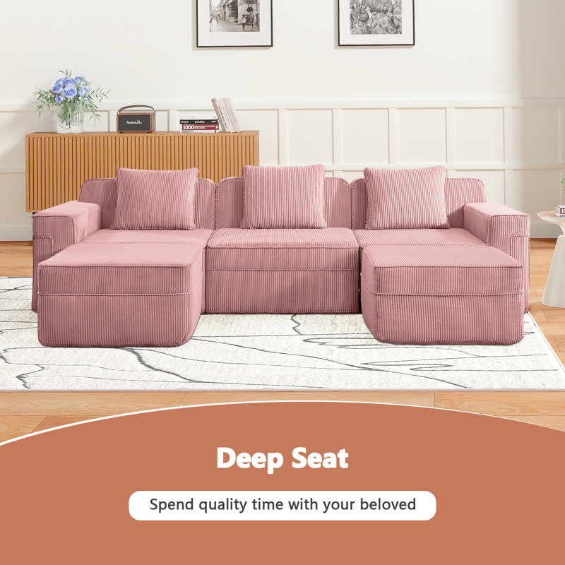 Canapé modulaire en forme de U sans siège à 3 places, canapé modulaire Cloud avec assise profonde et coussins décoratifs Tissu de velours côtelé