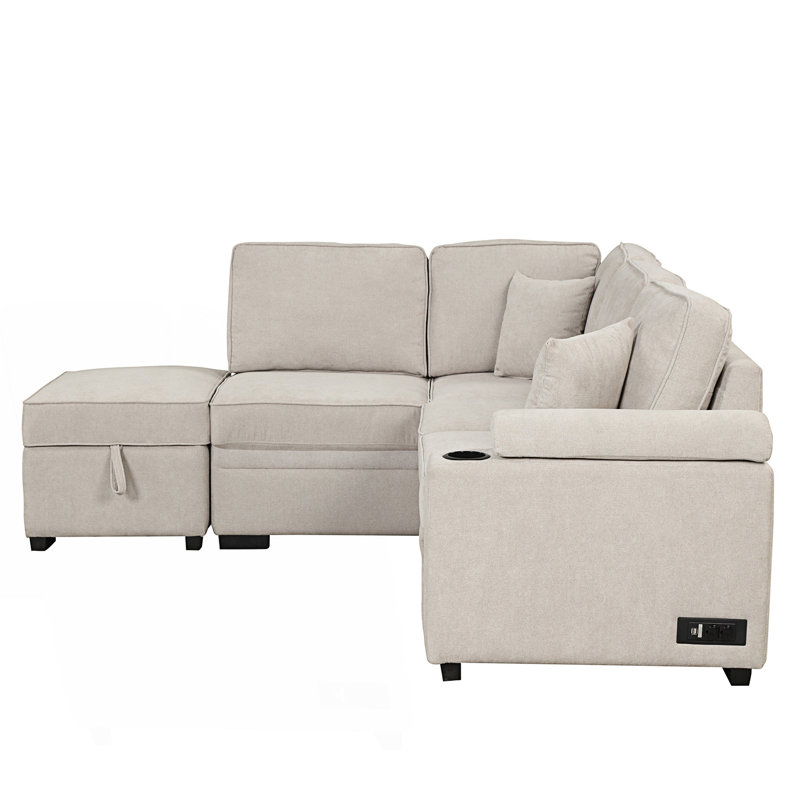 84.75" Sleeper Sofa With Storage Ottoman For Living Room, Green Velvet, Left Hand Facing