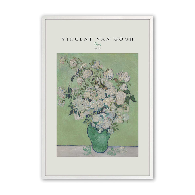 Van Gogh's Roses 1890 v2, Reproduction encadrée sans passe-partout, Or brossé, H 21,25 po x l 17,25 po