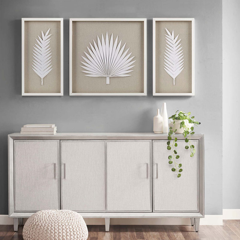 Ensemble de 3 décorations murales encadrées avec feuilles de palmier encadrées