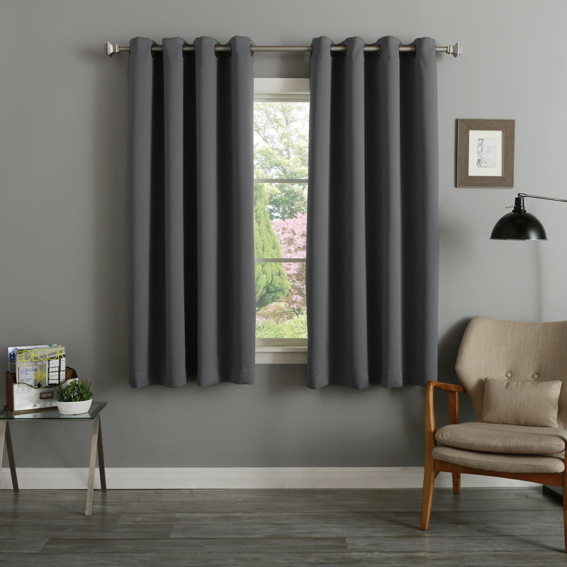 Adina Sevan Solid Thermal Grommet Curtain Panels, 52"W x 72"L, Dark Grey