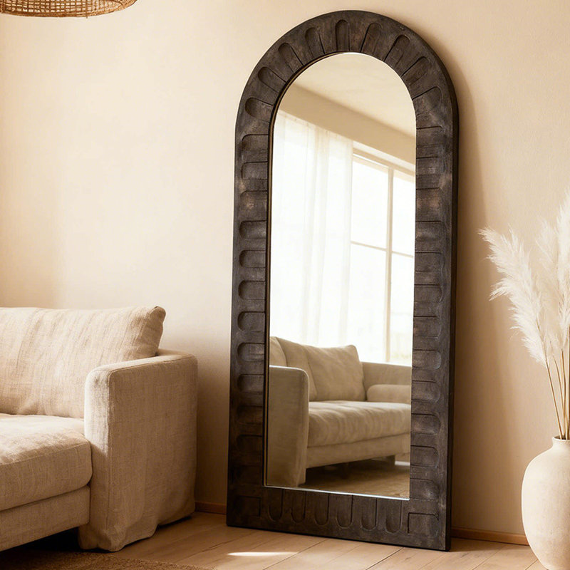 French medieval retro floor-to-ceiling arched full-length mirror, 74.8" H x 35.43" W