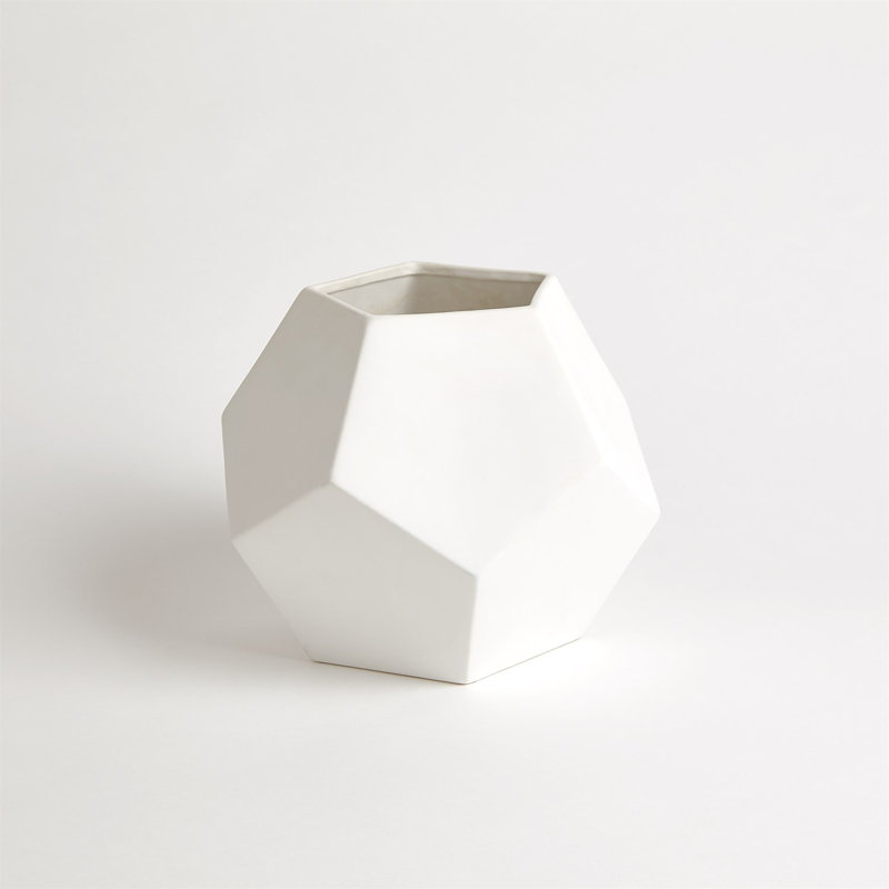 Faceted Table Vase, White, 4" H x 4.5" W x 4.5" D