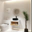 Meuble-lavabo flottant avec lavabo vasque rond noir et tablette ouverte-129390584