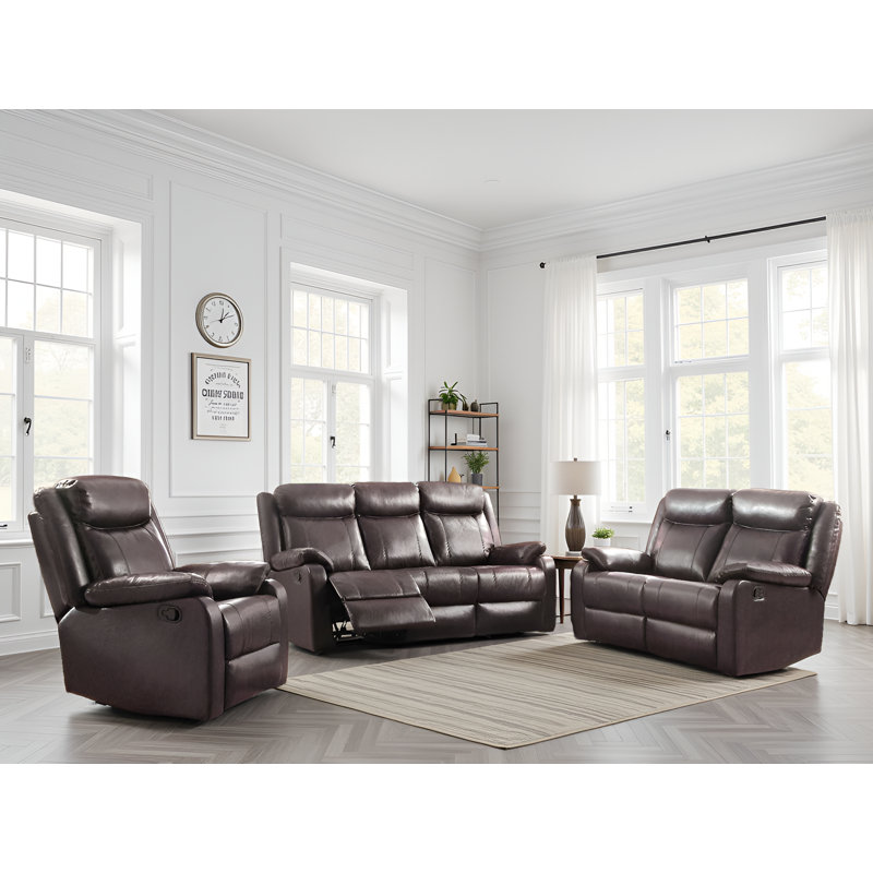 Amadora Faux Leather 3pc Living Room Set, Dark Brown