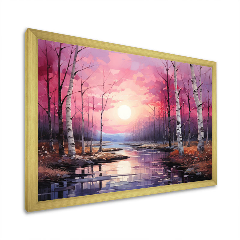 Birch Woods Pink Symphony III - Tree Birch Canvas Wall Art, Encadrement doré, H 34 po x l 44 po x P 1,5 po