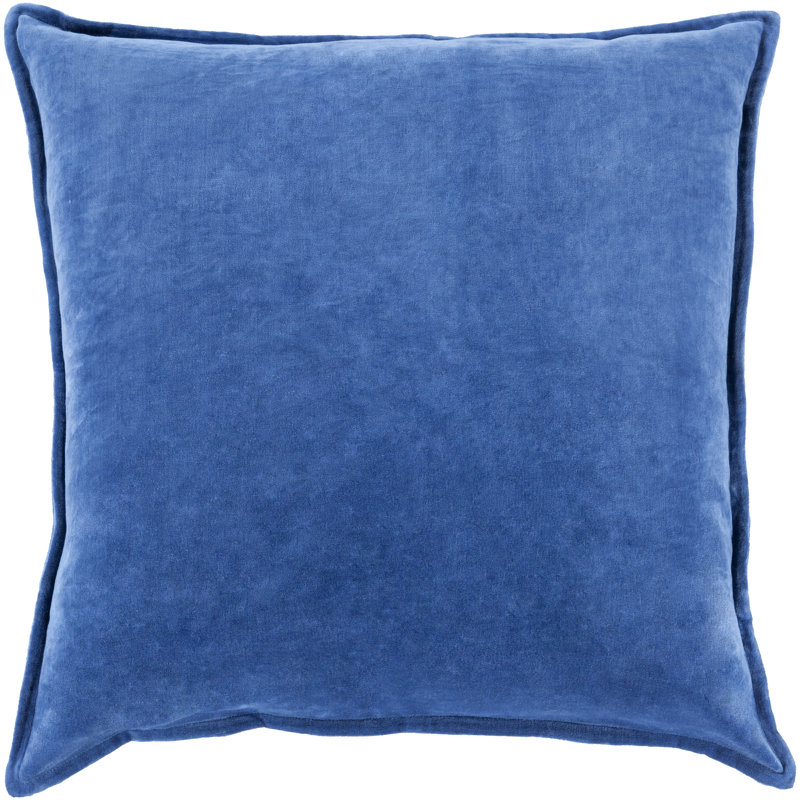 Coussin décoratif en velours de coton Edgar Square, Bleu très foncé, Polyester/ bourre en polyester, H 18 po x l 18 po