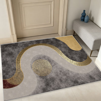 Tapis 1PC Golden Stream Texture, élégant tapis décoratif polyvalent, facile à nettoyer et à entretenir, pièce de mobilier idéale pour la chambre à coucher, le salon, le couloir, l'entrée, le dortoir et le bureau pour rafraîchir l'ambiance intérieure de votre maison