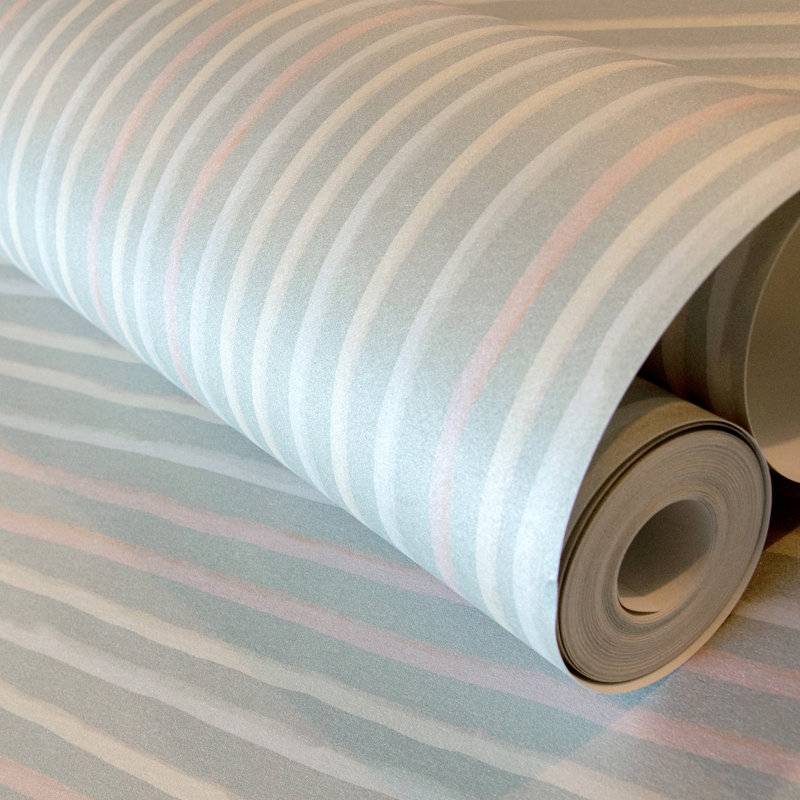 Alecxander Smooth Glitter Stripes 10.05m x 53cm Wallpaper Roll, Sage