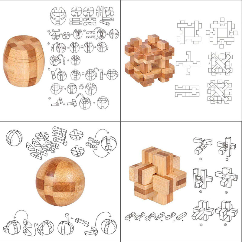 Brain Teaser Puzzle 20Pcs Unlock Interlock Game IQ Test Wooden Toy 3D Unlock Interlock Puzzle Magic Ball Brain Teaser Toy Puzzles For Adults