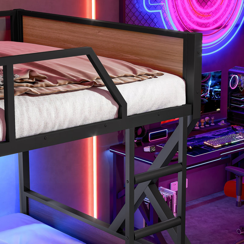 Lit superposé double en métal avec tablettes de rangement, lumières DEL et conception silencieuse pour les familles modernes et les chambres d'amis