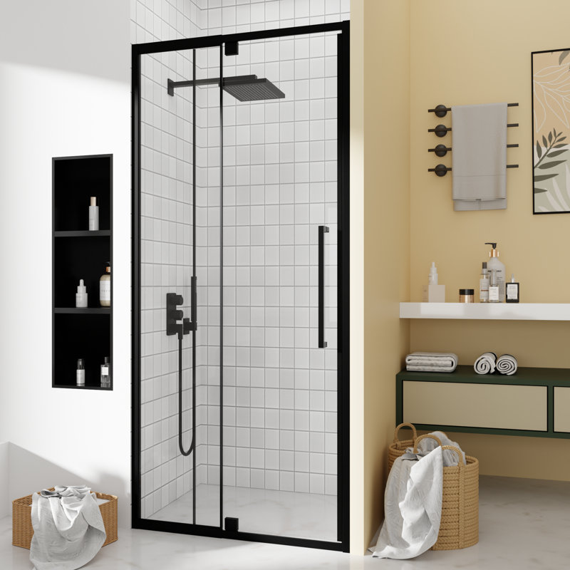 LEROKA Adjustable Hinge Door with SGCC-certified 6mm (1/4 in.) Tempered Glass, 72" H x 36" W, Matte Black