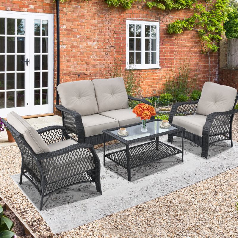 Wicker 4 - Person Patio Conversation Set with Cushions