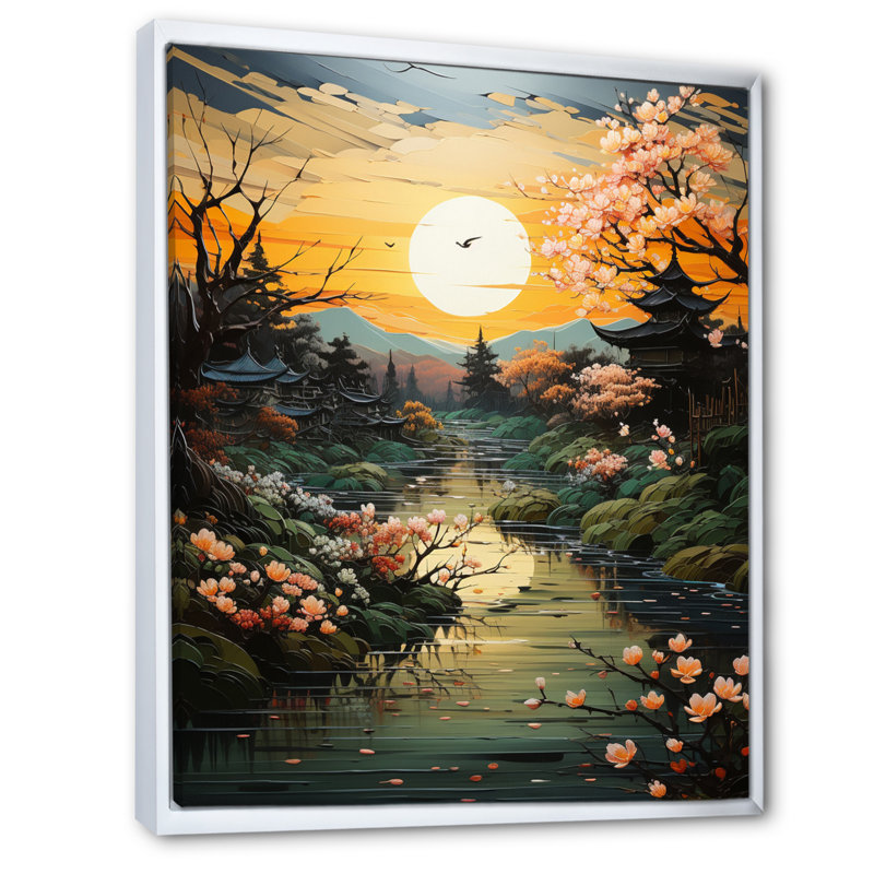 «Vathylakas Asian Art Jade Palace Landscape II», reproduction sur toile, H 20 po x l 12 po x P 1 po, Cadre flottant blanc