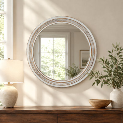 Vintage Round Wall Mirror With Ornate Beaded Frame