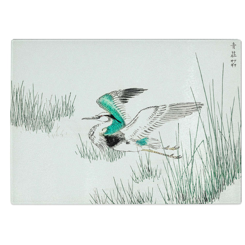 Glass Grey Heron in Flight by Numata Kashu Chopping Board, 28.5 cm W x 20 cm L