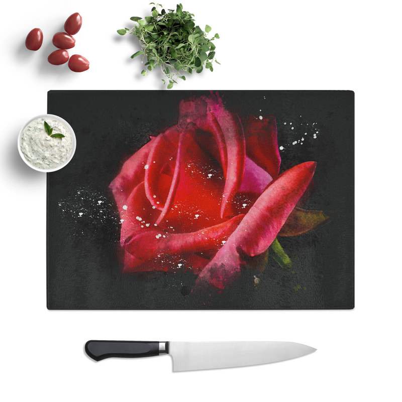 Rose Flower Vol.4 Paint Splash Chopping Board, 0.4cm H x 20cm W x 28.5cm L