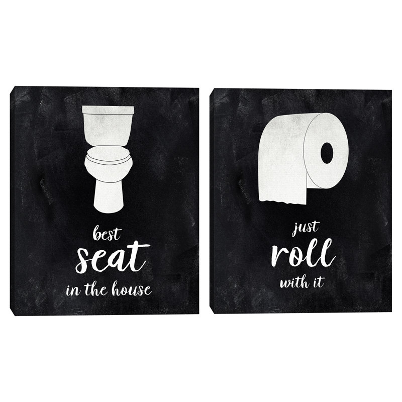 Best Seat & Roll by CAD Designs, 14x11" Each, 2-Piece Funny Bathroom Toilet Paper Typography Canvas Wall Art Print Set