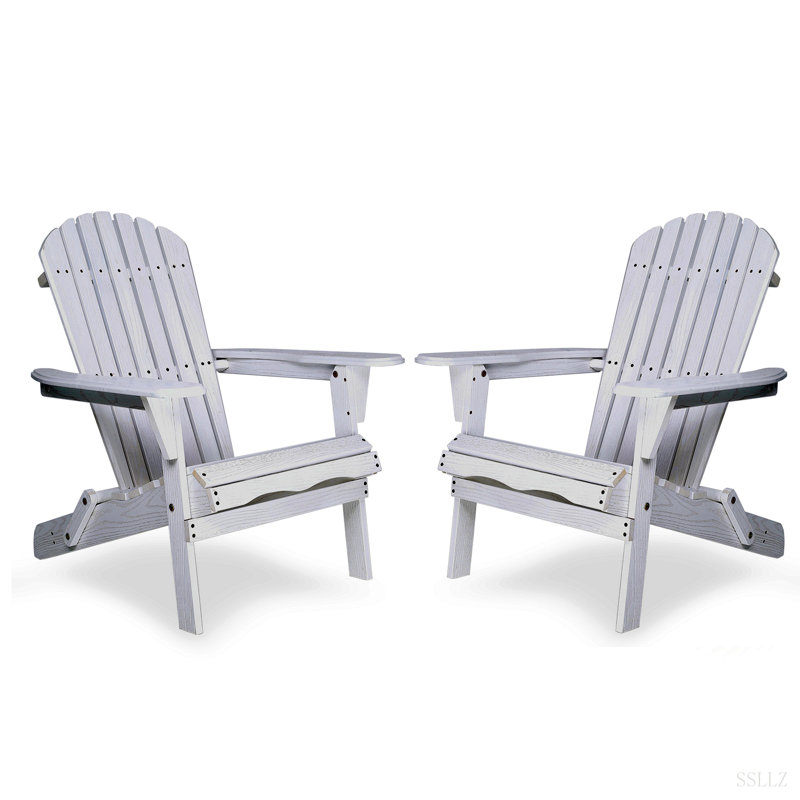 Ensemble de 2 chaises longues en bois massif pour l'extérieur, Blanc