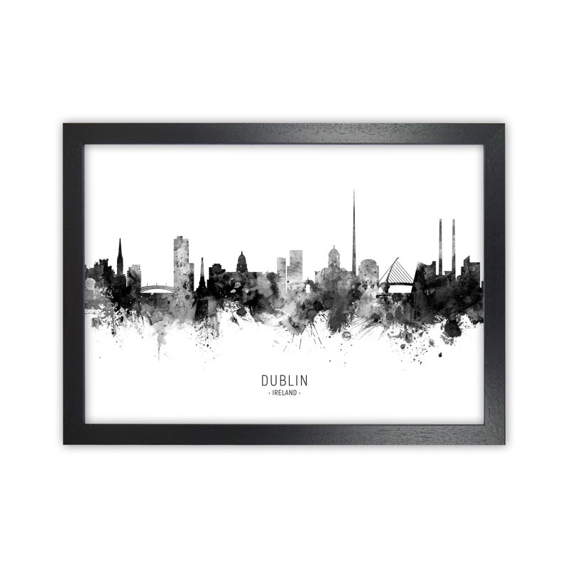Dublin Ireland Skyline Black White City Name by Michael Tompsett - Print, Black Framed, 64cm H x 88cm W x 3cm D
