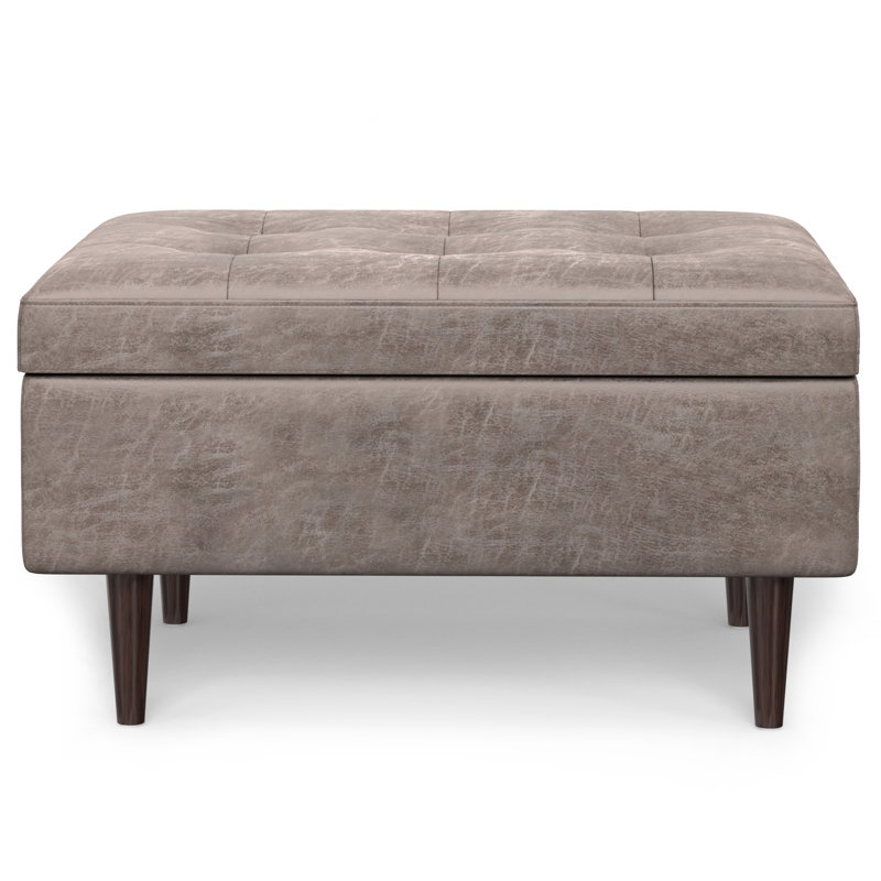 Repose-pieds avec rangement et table capitonnée Shay, Similicuir taupe grise