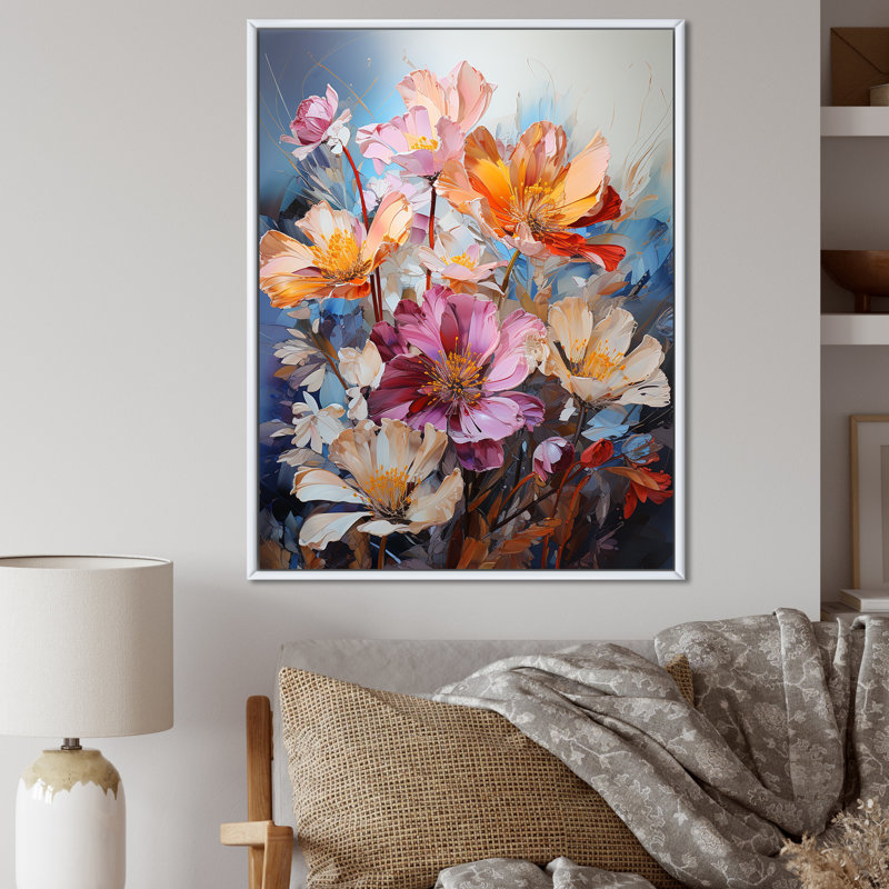 Multicolore brillant oiseaux de paradis I sur toile, Cadre flottant blanc, H 32 po x l 24 po x P 1 po