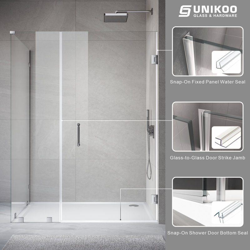 UKH07 47-1/8 to 48 in. W X 38 in. D X 80 in. H Frameless Hinged Shower Door in Chrome with EnduroShield 3/8 in. Clear Glass with 26 in. Door Panel