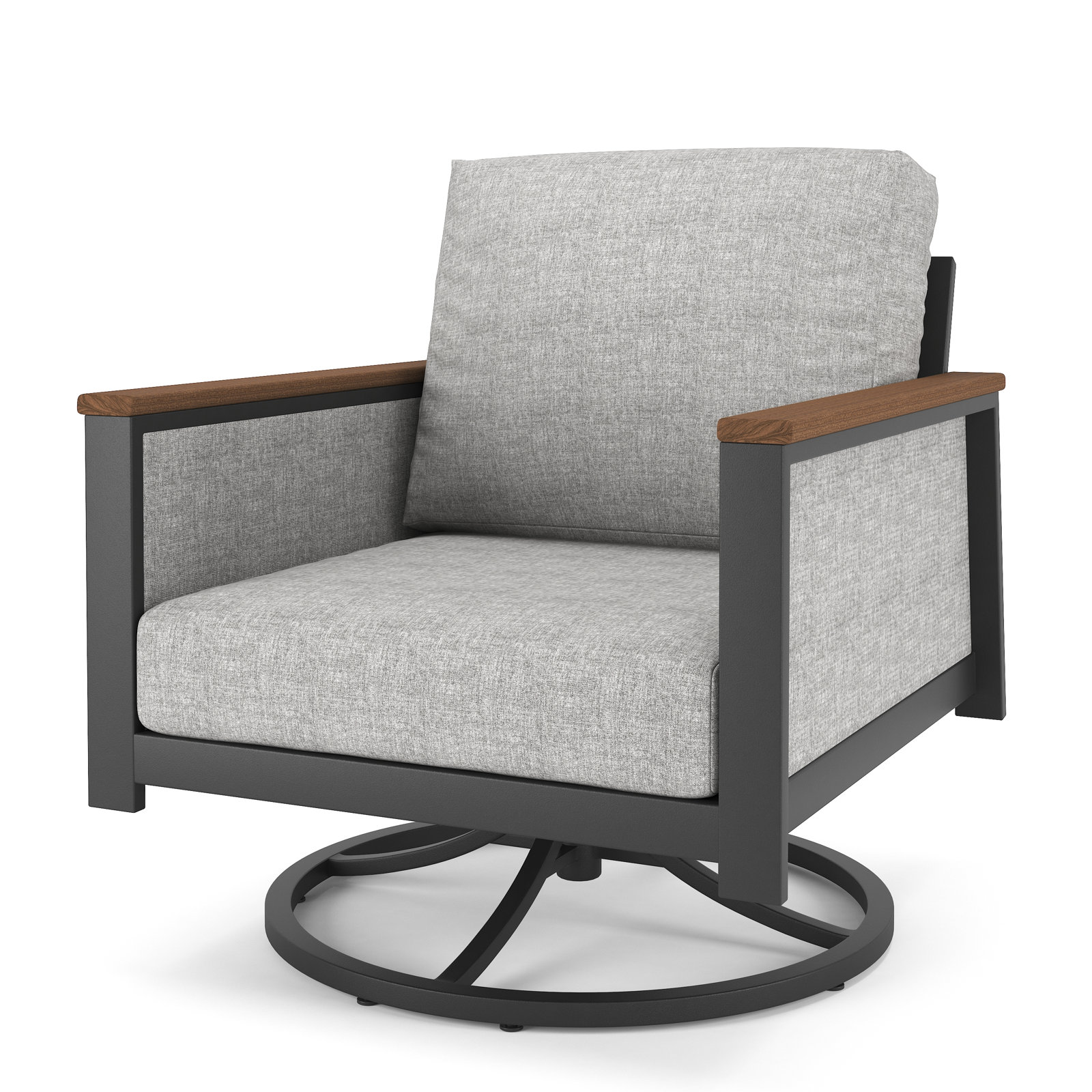 Stimson Sunbrella® Swivel Patio Rocking Chair, Dark Gray/Brown, Canvas Granite